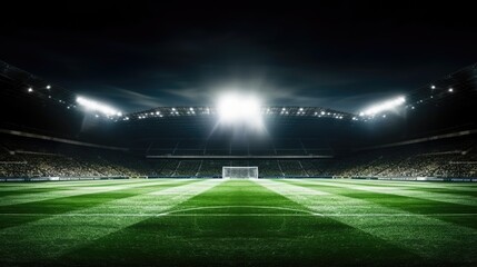 Panoramic Composition of Football Field Brilliantly Illuminated by Stadium Lights