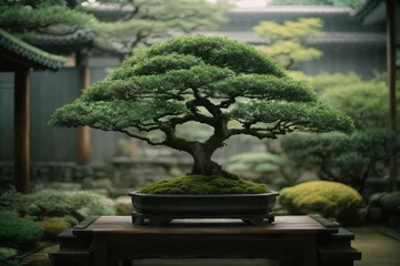 Keuken spatwand met foto japanese bonsai tree in garden © Artworld AI