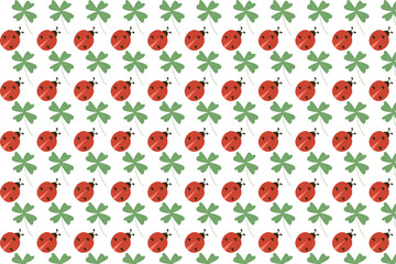 cute red ladybug vector pattern and clover leaf
