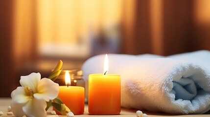 towels, flowers and candles