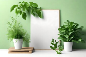 plant in a pot , white frame mockup 