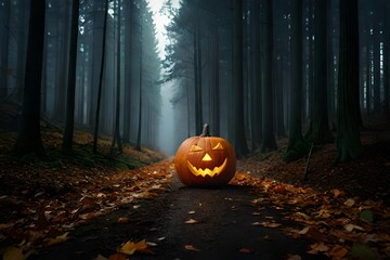 halloween pumpkin in the forest