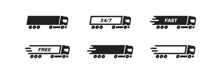 Delivery icon set. Truck symbol. Fast, free, 24/7 delivery. Vector EPS 10