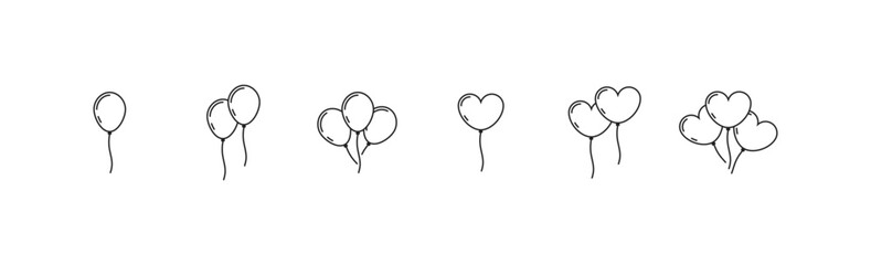 birthday baloon icon set. Round and heart shape baloon. Vector EPS 10