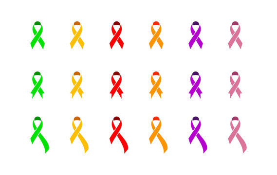 Breast ribbon set, awareness symbol. Black, red and linear. Vector EPS 10