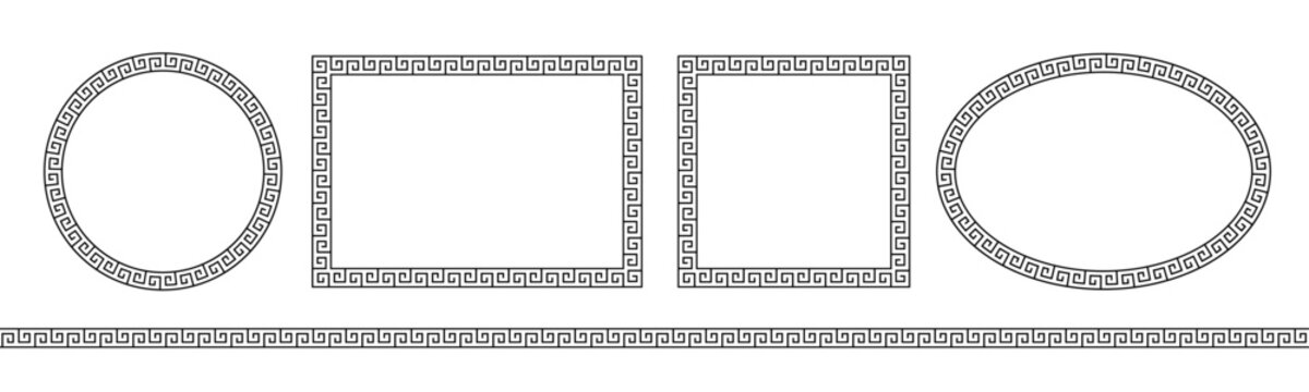 Greek pattern. Roman ellipse frame. Outline greece border isolated on white background. Round greec boarder for design prints. Circular ancient ornament. Fret rome key stripes. Vector illustration