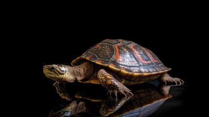 Fototapeta premium Cute turtle on a black background