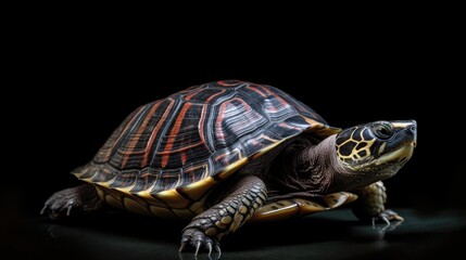 Obraz premium Cute turtle on a black background