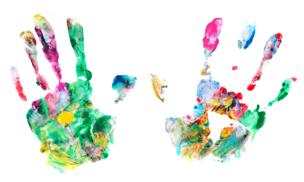 Set colorful hand print, paint watercolor isolated on white, clipping