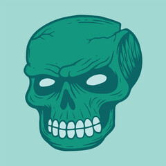 green Skull hand drawn illustrations for stickers, logo, tattoo etc