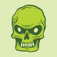 green Skull hand drawn illustrations for stickers, logo, tattoo etc