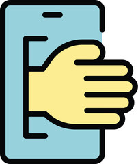 Online help hand icon outline vector. Social care. Old human color flat