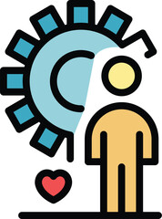 Gear social protect icon outline vector. Old health. Help patient color flat