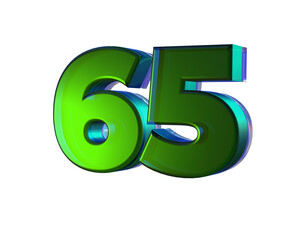 Number 65 3D render with green color