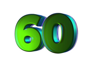 Number 60 3D render with green color