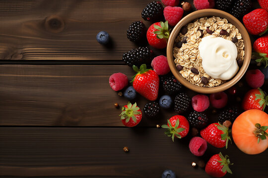 breakfast with berries and coffee, muesli with berries, , mockup, ai, ai generated, generated, ai generative, generative