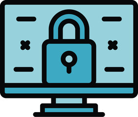 Fototapeta premium Computer security icon outline vector. Road officer. Police guard color flat