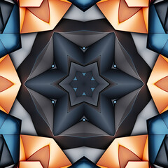 3d render, abstract background of floral kaleidoscope, colorful paper flowers ornament. Modern wallpaper. 3d Illustration