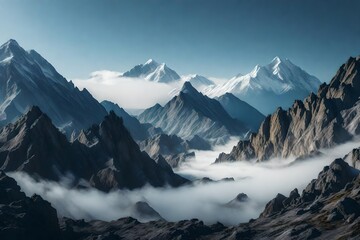 A fog-covered mountain range, shrouded in an air of mystery