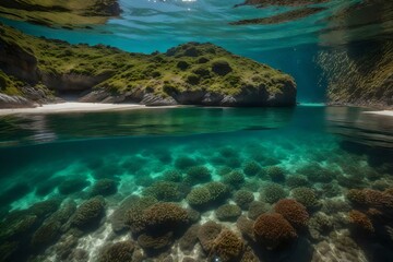 A hidden cove with transparent water and schools of sardines shimmering in unison