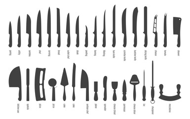 Knives set. Knife silhouette on white. Vector illustration - obrazy, fototapety, plakaty