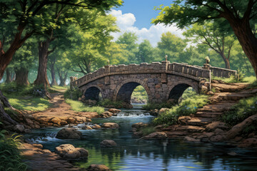 Fototapeta na wymiar Stone bridge in the forest