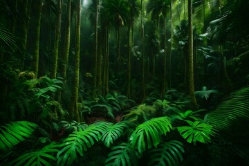 A lush tropical rainforest filled with diverse flora and fauna