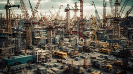 Lots of Tower Cranes on Construction Site illustration.
