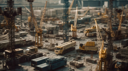 Lots of Tower Cranes on Construction Site illustration.