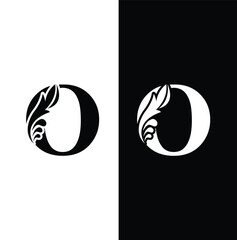letter O. White and Black flower alphabet. Beautiful capital letters with shadow	