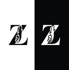 letter Z. White and Black flower alphabet. Beautiful capital letters with shadow	