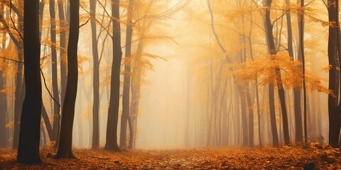 AI Generated. AI Generative. Autumn forest outdoor nature orange yellow park fall landscape background. Graphic Art
