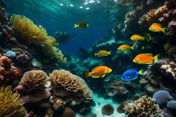 Fototapeta na wymiar A realistic image of a coral reef teeming with vibrant marine life