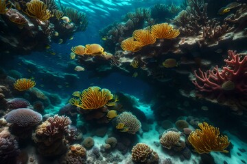 Naklejka na ściany i meble A realistic image of a coral reef teeming with vibrant marine life