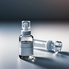 Cosmetic bottle with dispenser on a gray background
