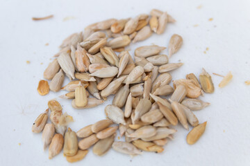 peeled sunflower seed on white background