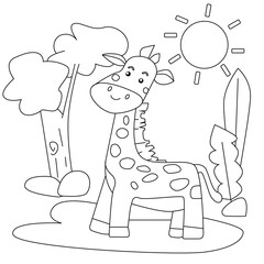cute giraffe coloring page black and white  for kids 