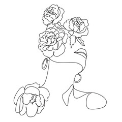 Vases and flowers line drawing. Vase illustration. Vector.
