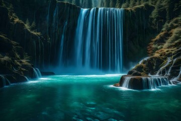 An artistic representation of a mythical waterfall that grants wishes to visitors