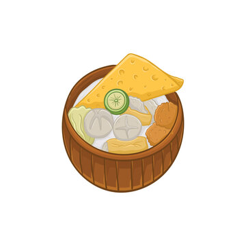 delicious bakso bowl, brown wooden setting clip art preview