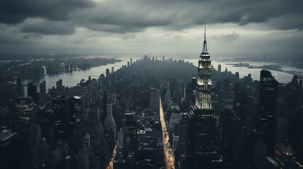 Fototapeta na wymiar Cityscape - skyline - illustration - aerial - overhead- drone - night 