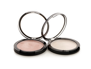 Different stylish highlighters on white background