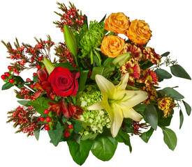Flowers isolated on transparent background. Bouquet of colorful flowers. Very high resolution bunch