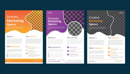 A bundle of 3 templates of a4 flyer template, modern template, in blue color, and modern design, perfect for creative professional business