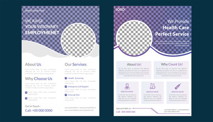 Set of medical Flyer, annual report, flyer design templates in A4 size. Vector illustrations for medical, healthcare, pharmacy presentation, document cover and layout template designs.
