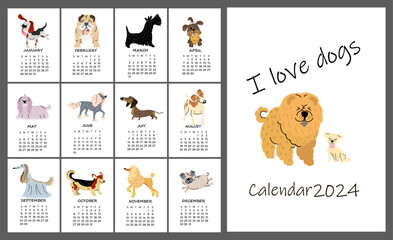 Fototapeta na wymiar Calendar for 2024 cute dog