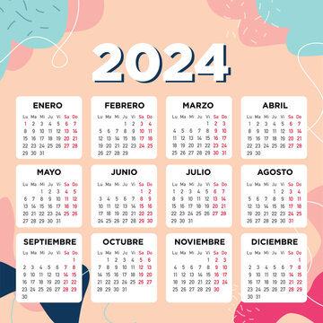 español calendario 2024 con motivo floral