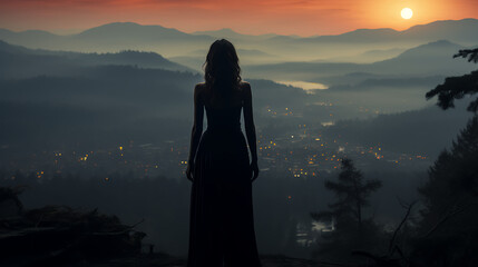 Woman standing atop mountain overlooking the beautiful scenery - sunset - inspired by the scenery of western North Carolina 