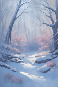 Majic forest in winter. AI generated illustration © vector_master