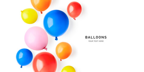Colorful party balloons frame border isolated on white background.